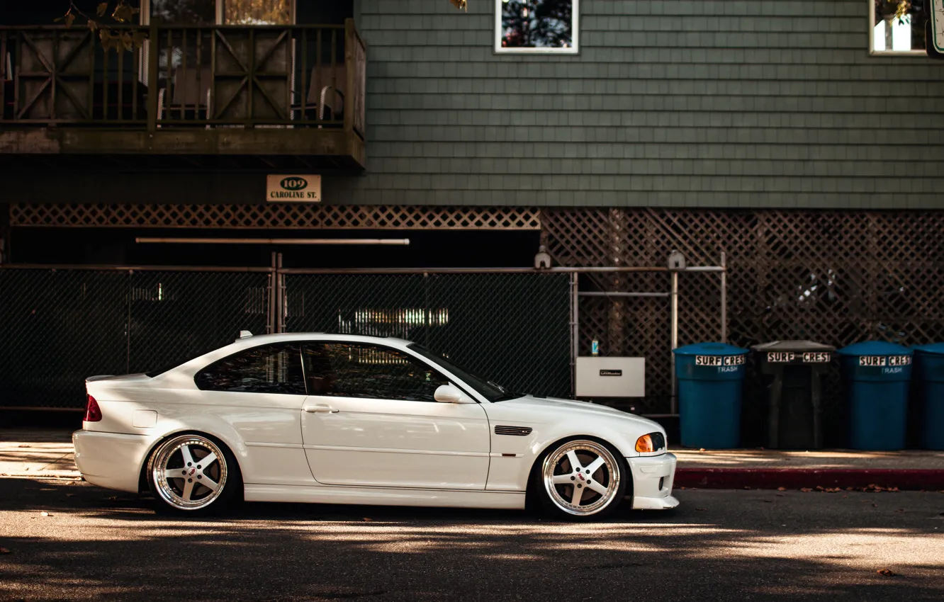 Photo wallpaper BMW, white, E46, stance