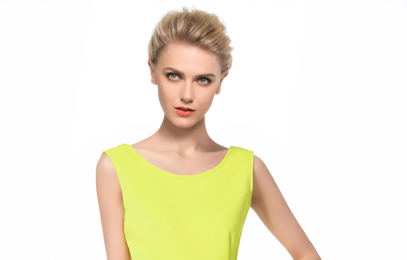 Photo wallpaper girl, hairstyle, blonde, yellow dress