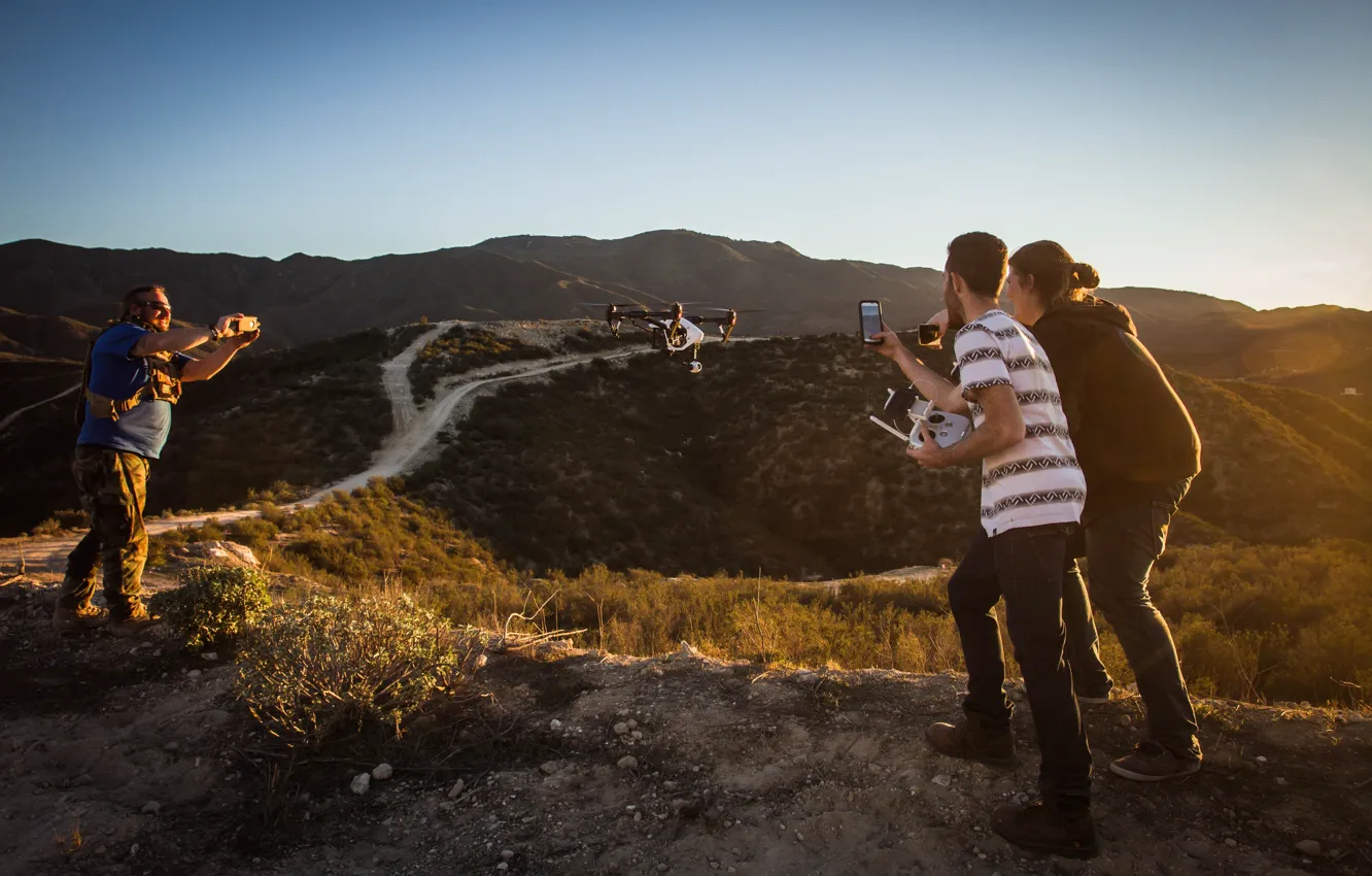 Photo wallpaper man, cell, technology, drone, high technology, quadcopter, cellphone, DJI Inspire One