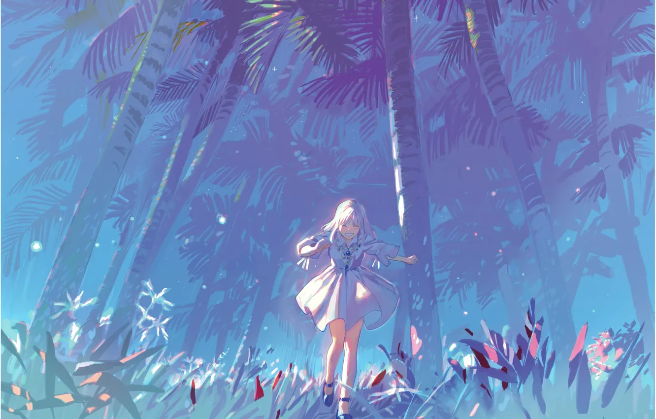 Photo wallpaper palm trees, jungle, girl