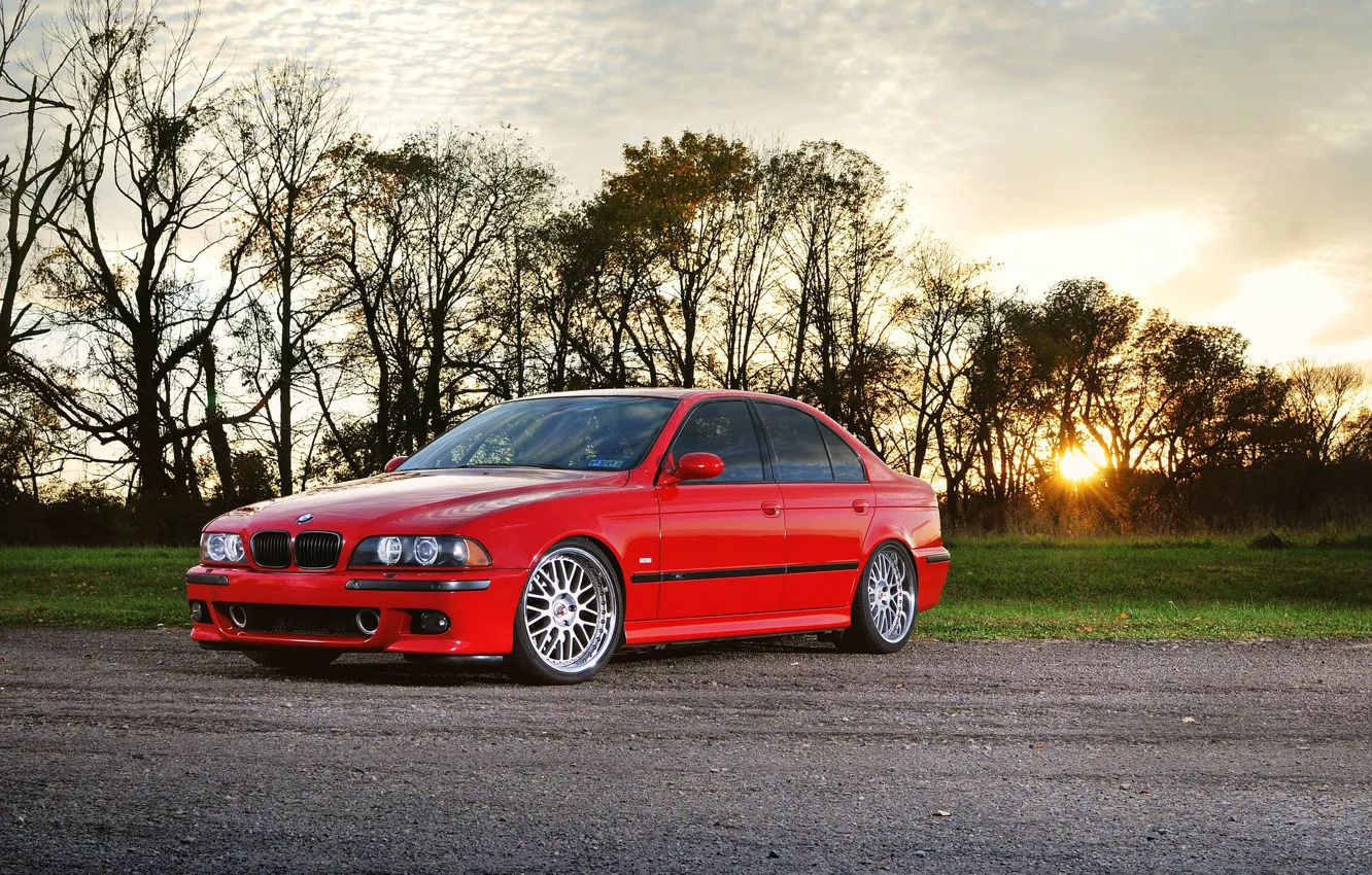 Photo wallpaper Red, Sunset, Evening, E39, M5