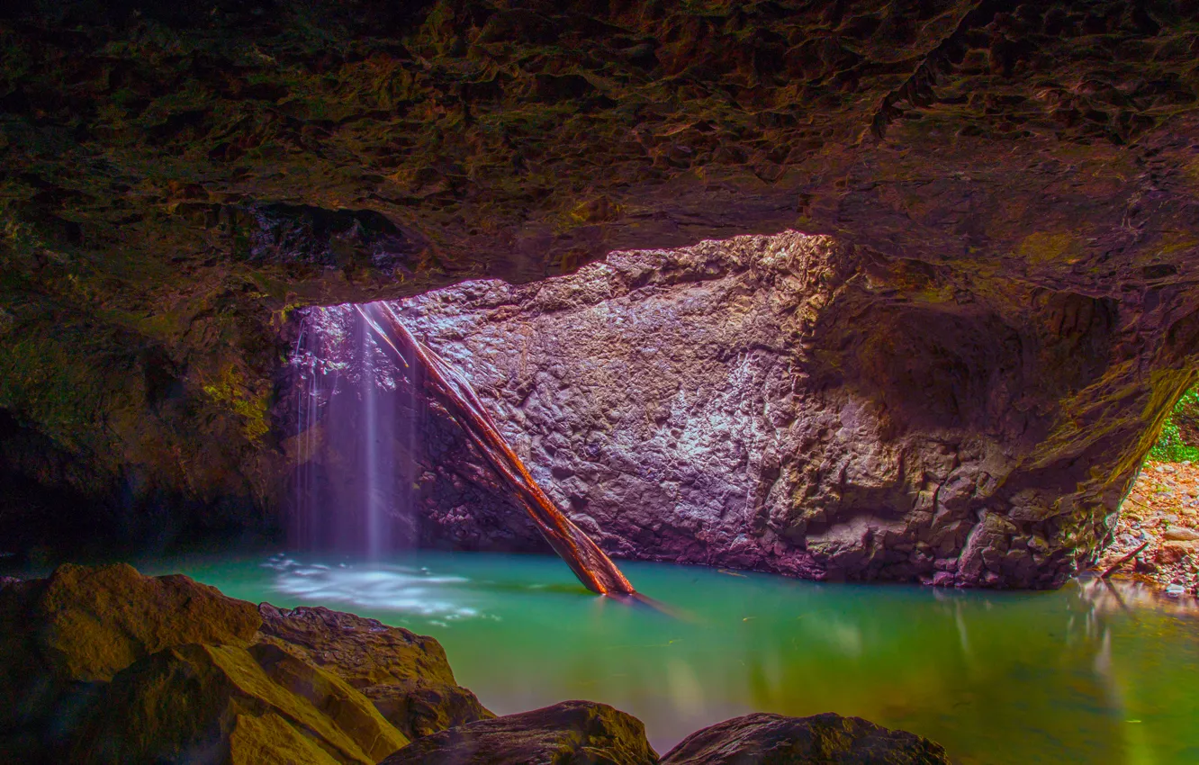 Photo wallpaper water, rock, lake, stream, the grotto