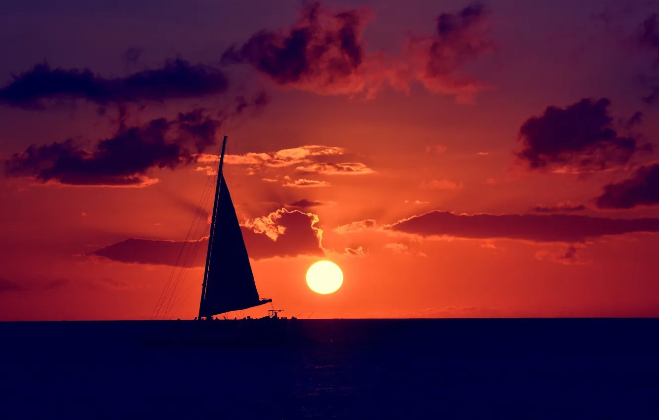 Photo wallpaper sea, the sky, clouds, sunset, movement, people, the wind, dal