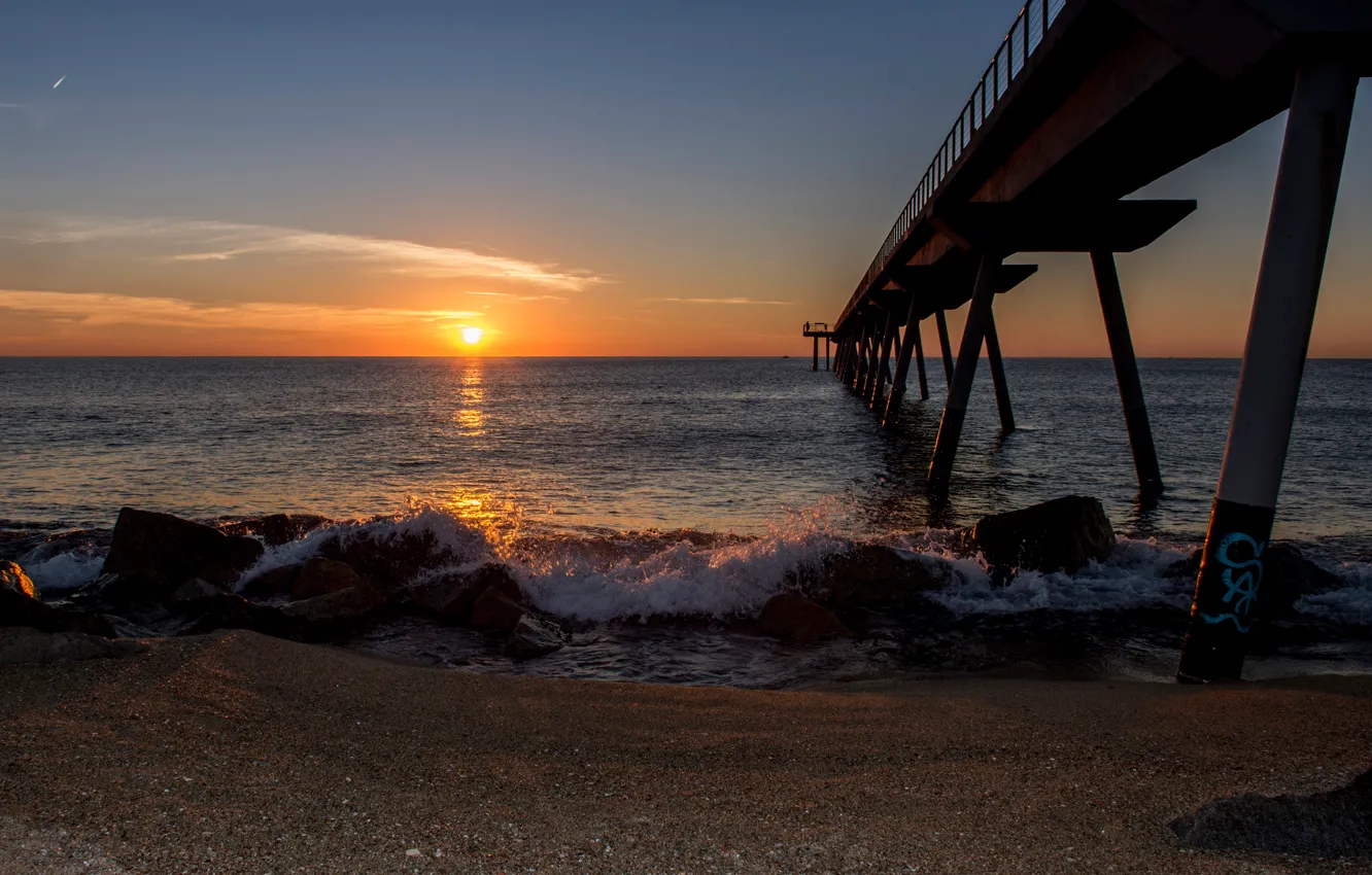 Photo wallpaper sand, sea, beach, the sky, the sun, sunset, stones, coast