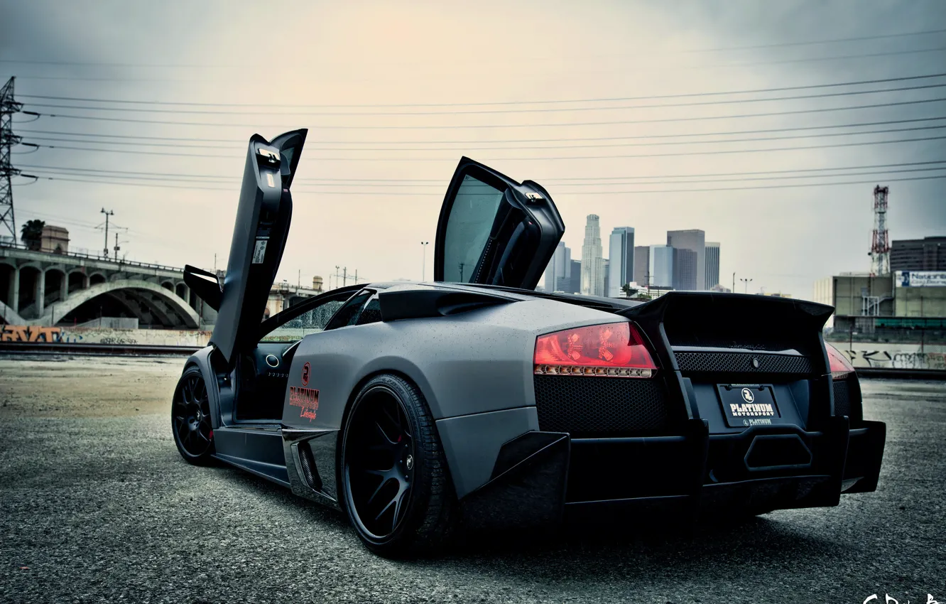 Photo wallpaper drops, rain, Lamborghini, Murcielago, L.A