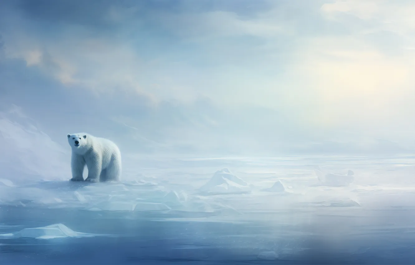 Photo wallpaper Winter, Ice, Bear, Polar bear, Digital art, AI art, The Art of Artificial Intelligence, Neural …