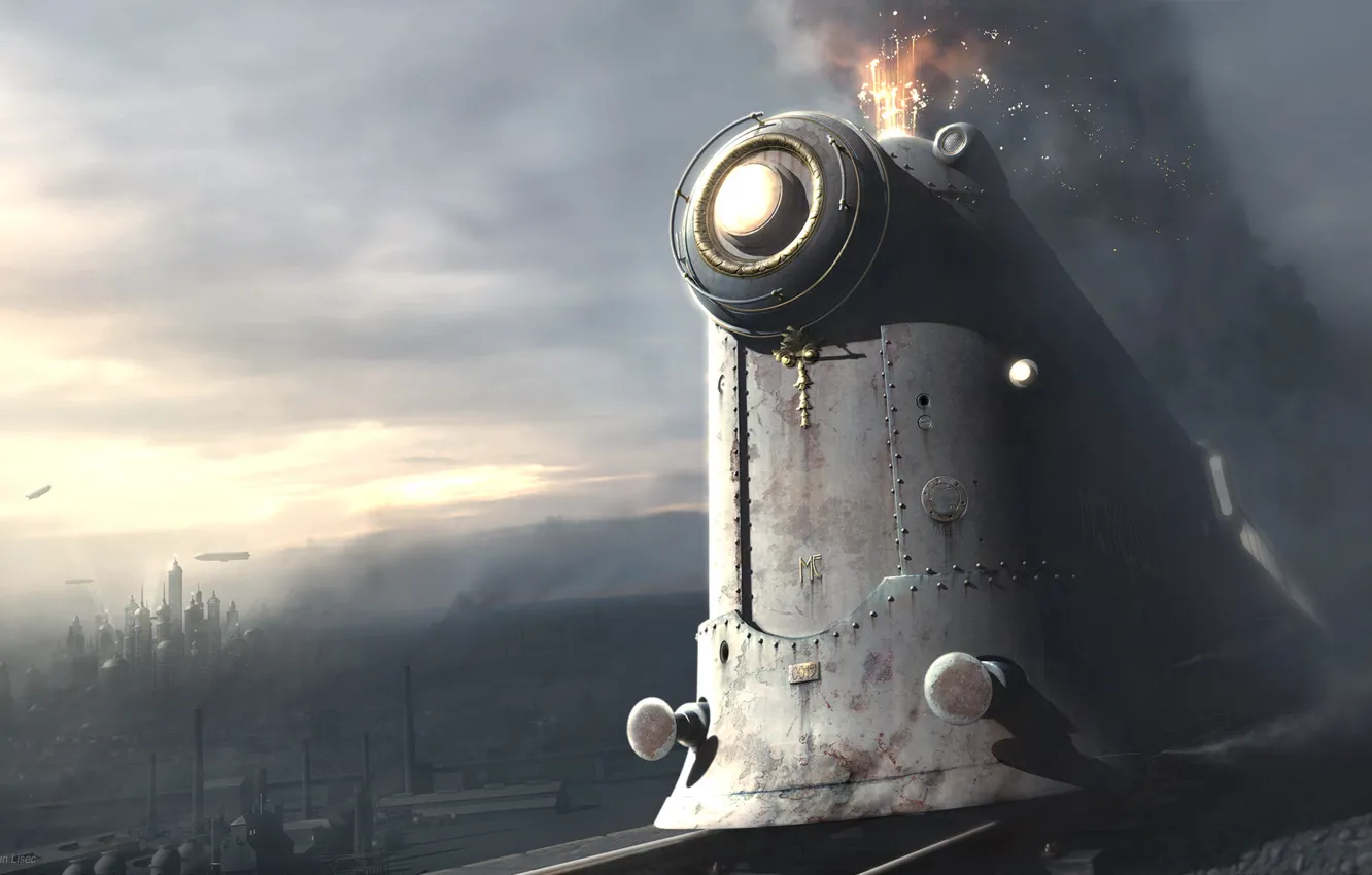 Photo wallpaper the city, train, fantasy