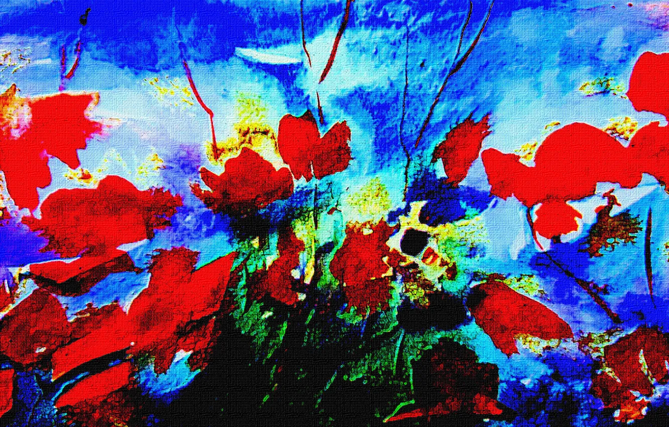 Photo wallpaper flowers, Figure, red, blue background