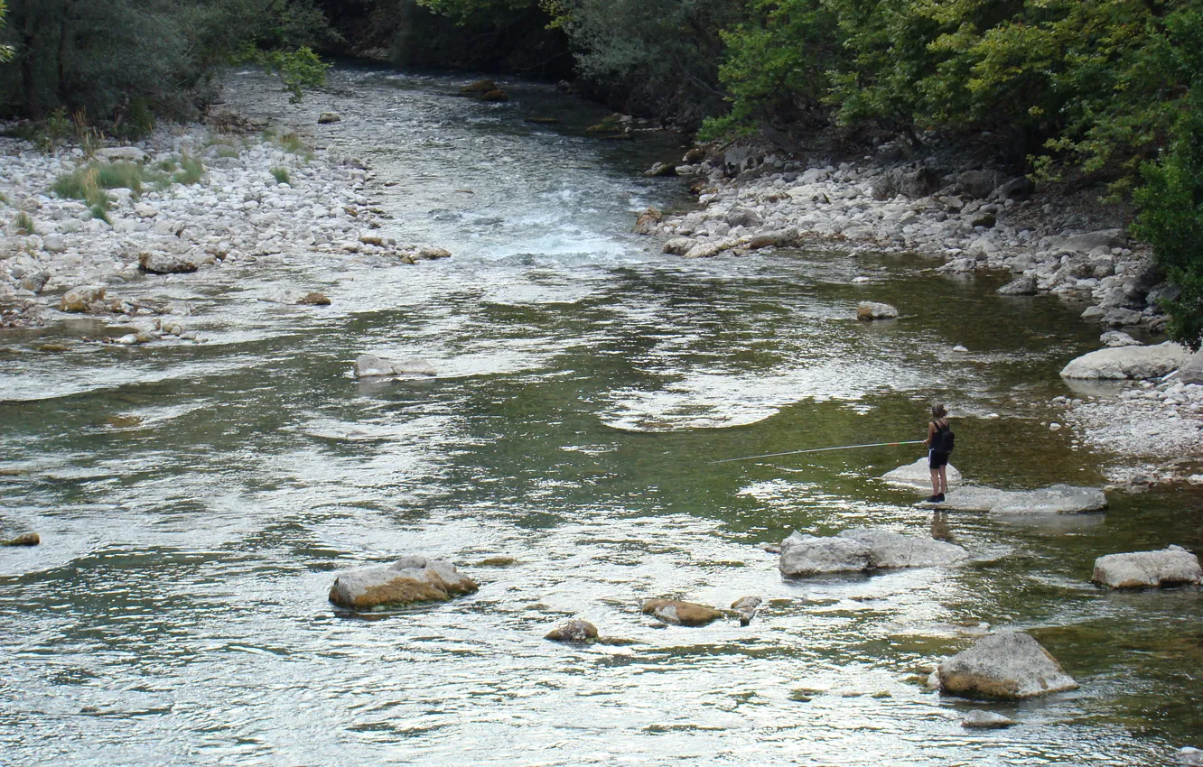 Photo wallpaper river, fishing, Voidomatis