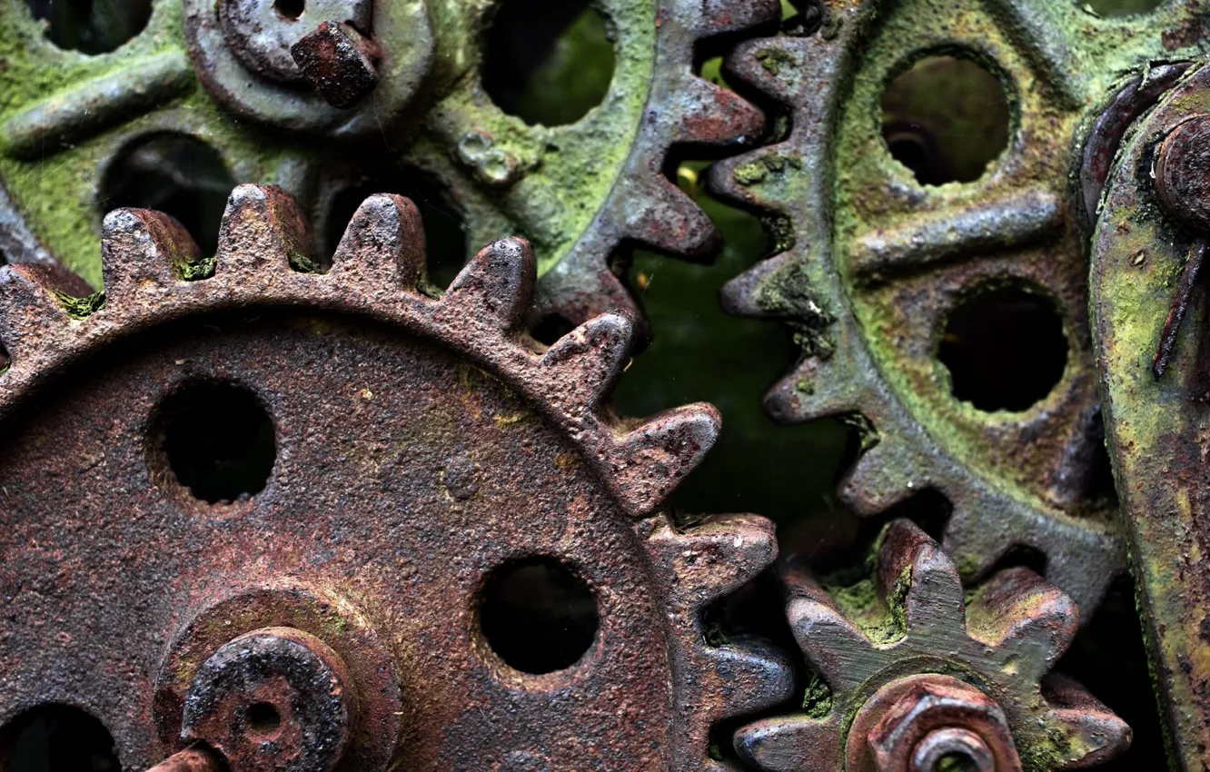 Photo wallpaper rusty, mechanism, gear, engagement