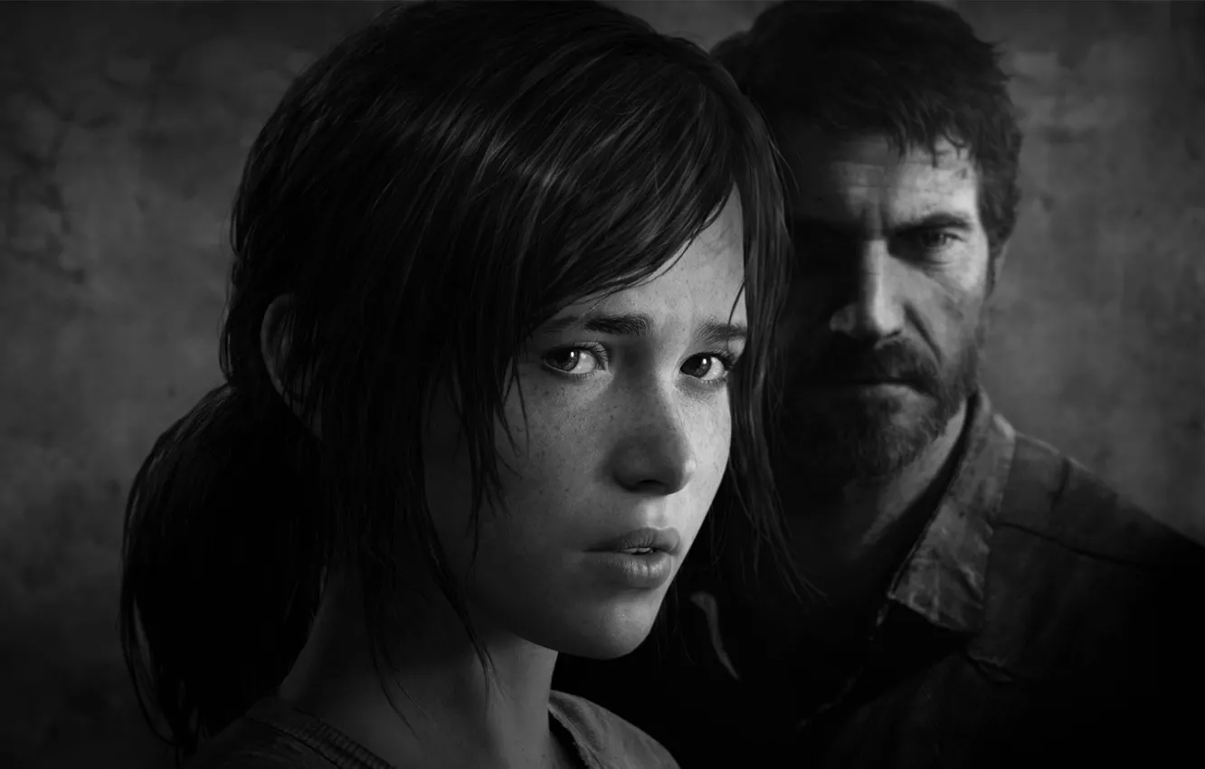 Photo wallpaper black and white, Ellie, game, Joel, The Last Of Us