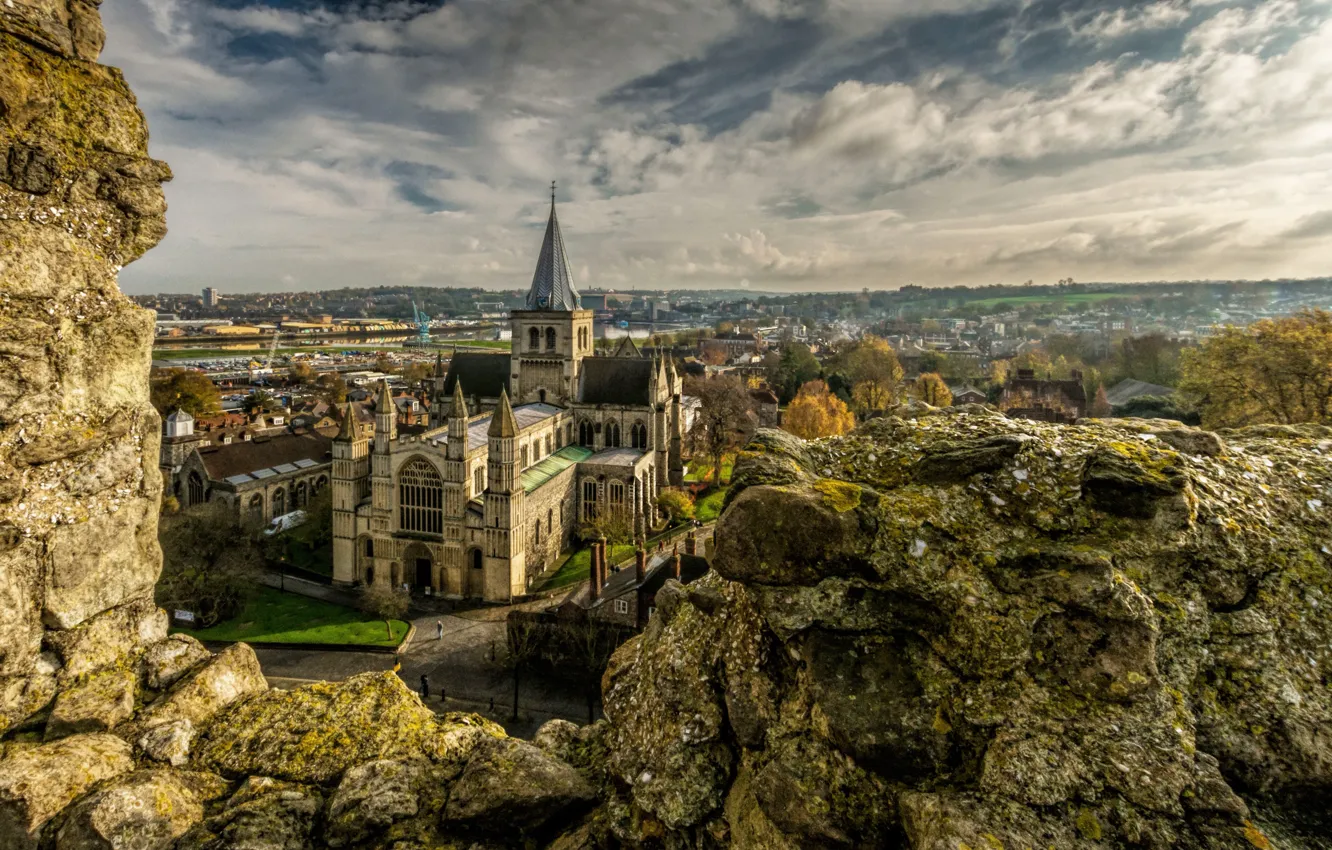 Photo wallpaper height, HDR, Cathedral, UK, temple, Sky, United Kingdom, Stones