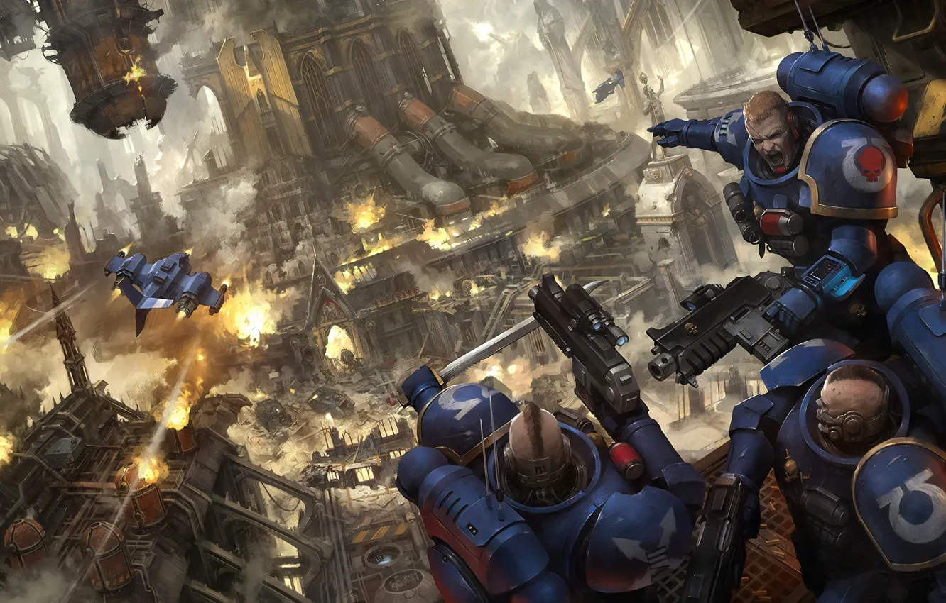 Photo wallpaper space Marines, space marines, Warhammer, Ultramarines, Ultramarines, Warhammer 40 000, nastolka, City battles