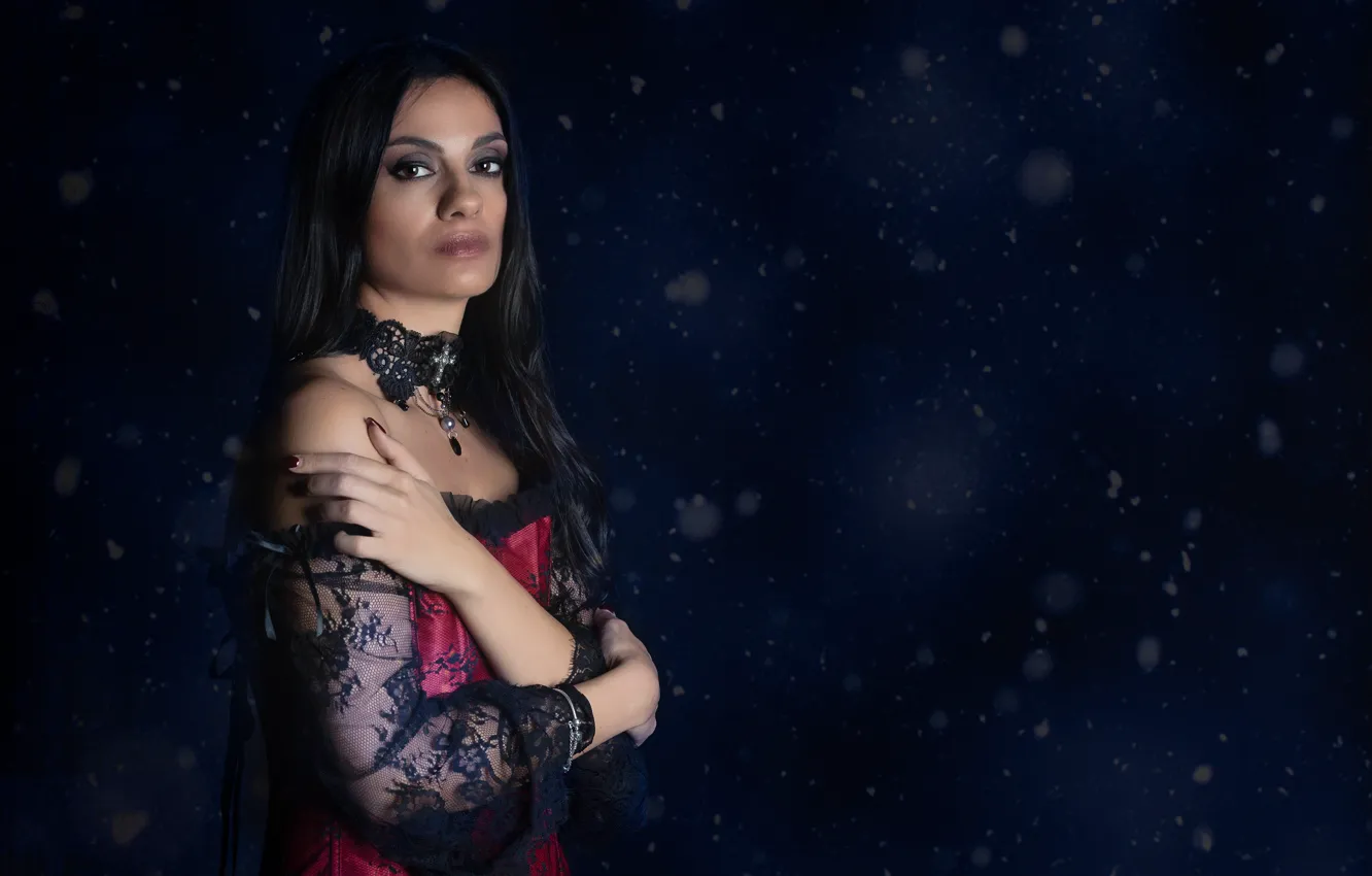 Photo wallpaper look, girl, face, background, dress, Elisa