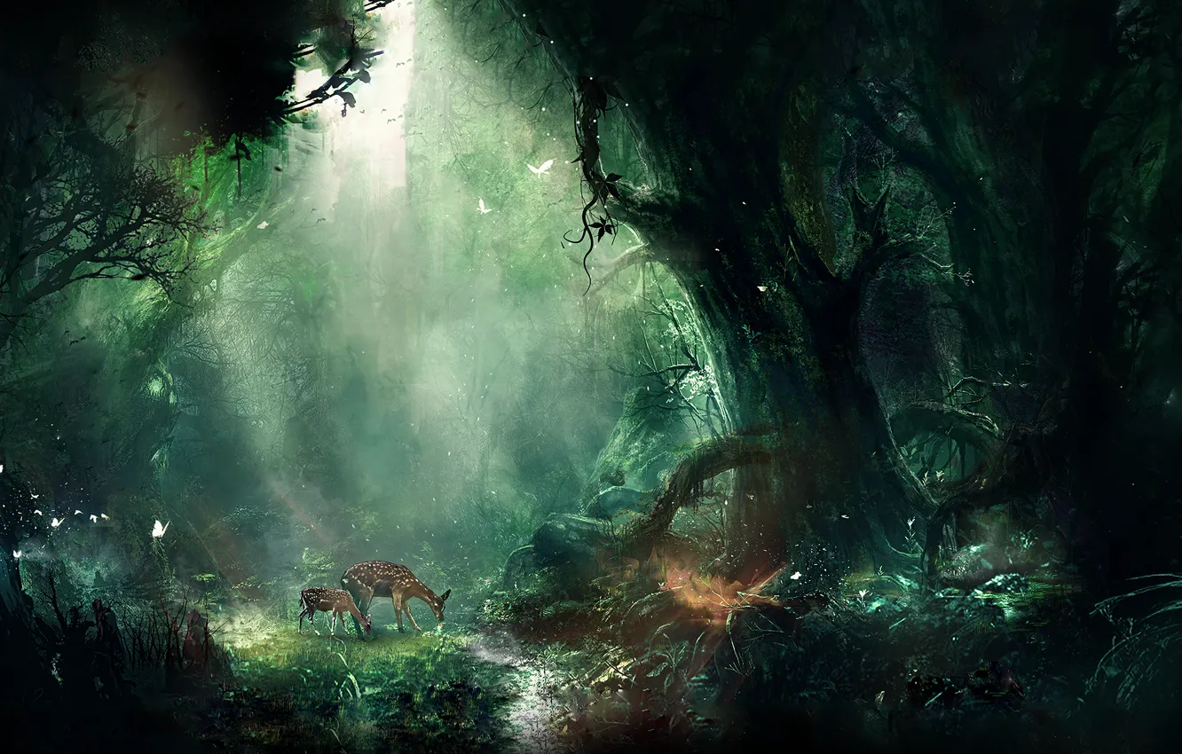 Photo wallpaper forest, forest, Bambi, art, fawn