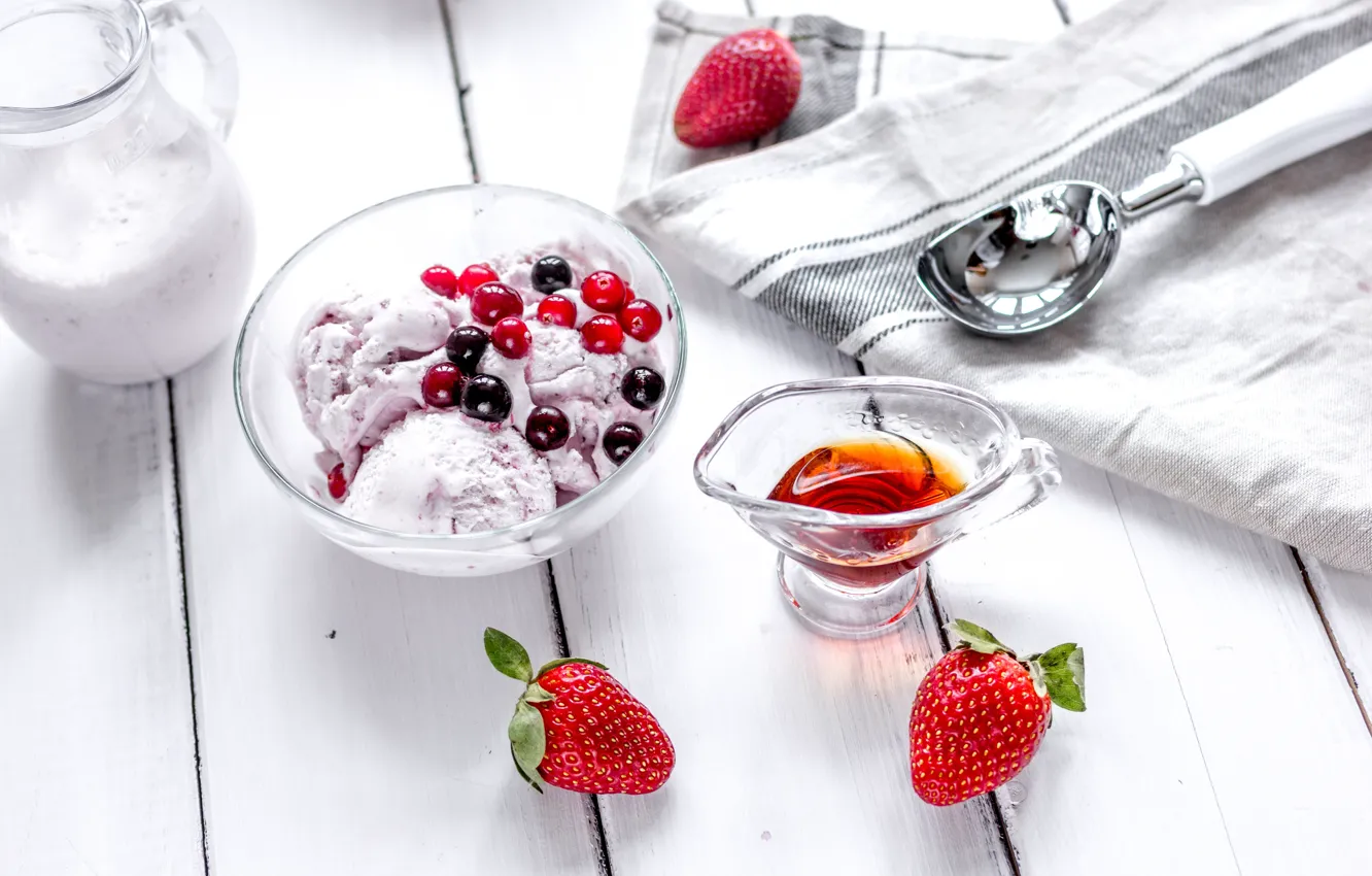 Photo wallpaper berries, strawberry, ice cream, fresh, dessert, sweet, dessert, ice-cream