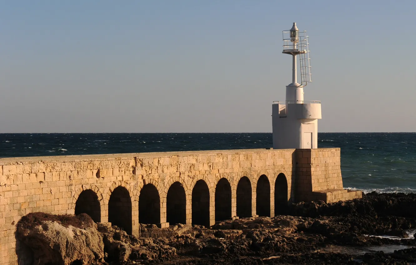 Photo wallpaper sea, coast, lighthouse, Italy, Puglia, Otranto, The province of Lecce