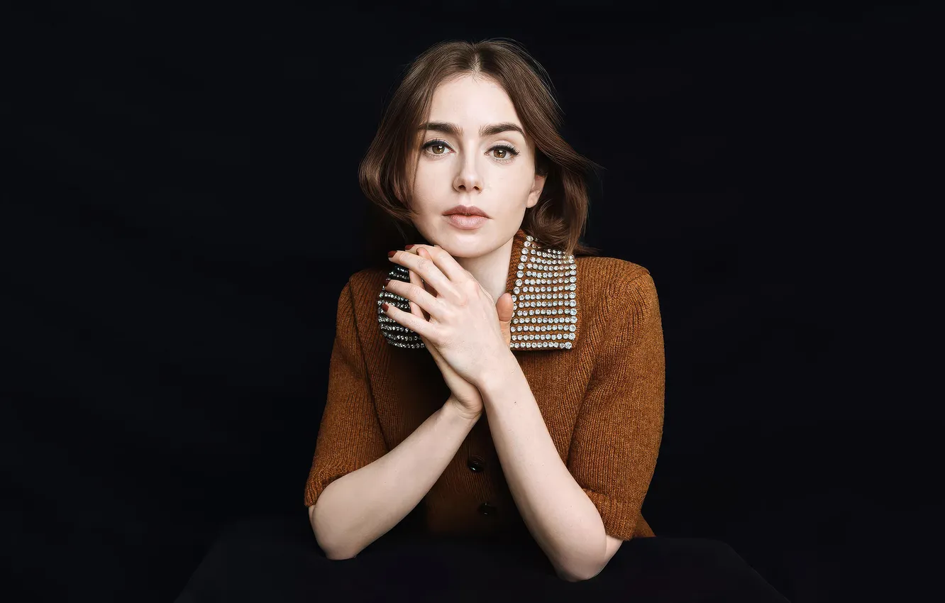 Photo wallpaper look, girl, face, pose, black, actress, lips, beautiful