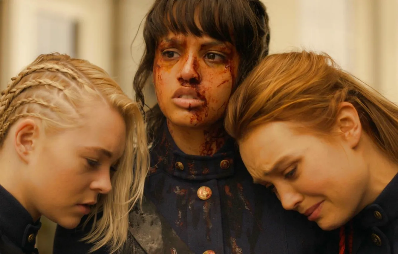 Photo wallpaper girl, blood, soldiers, witch, wound, military uniform, after the fight, Abigail Bellweather