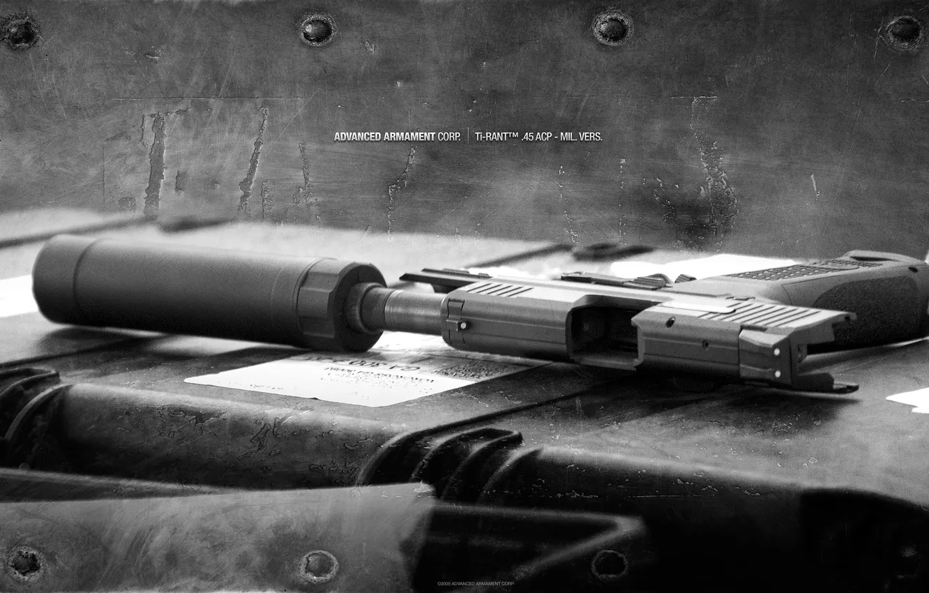 Photo wallpaper metal, gun, muffler