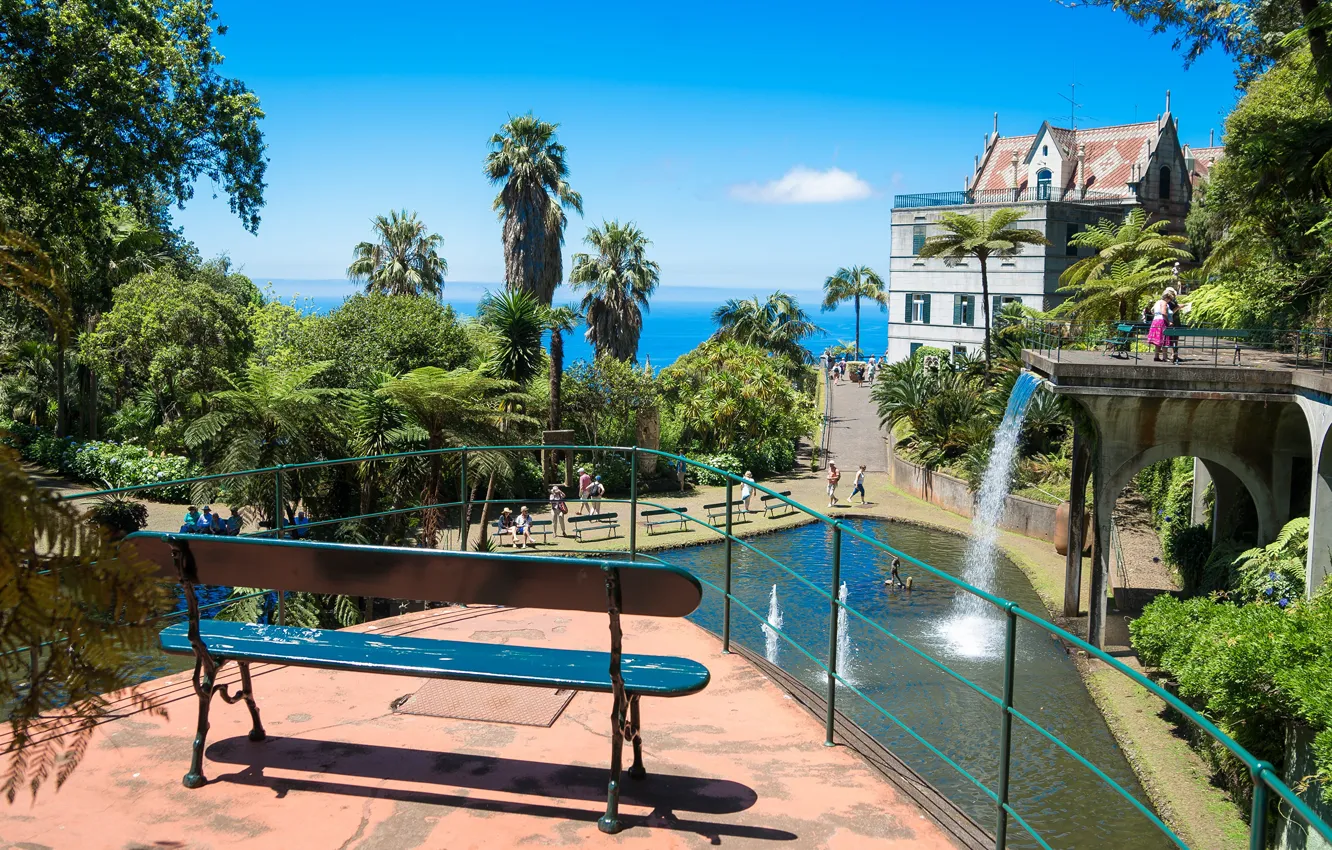 Photo wallpaper bench, the ocean, pool, Portugal, Madeira