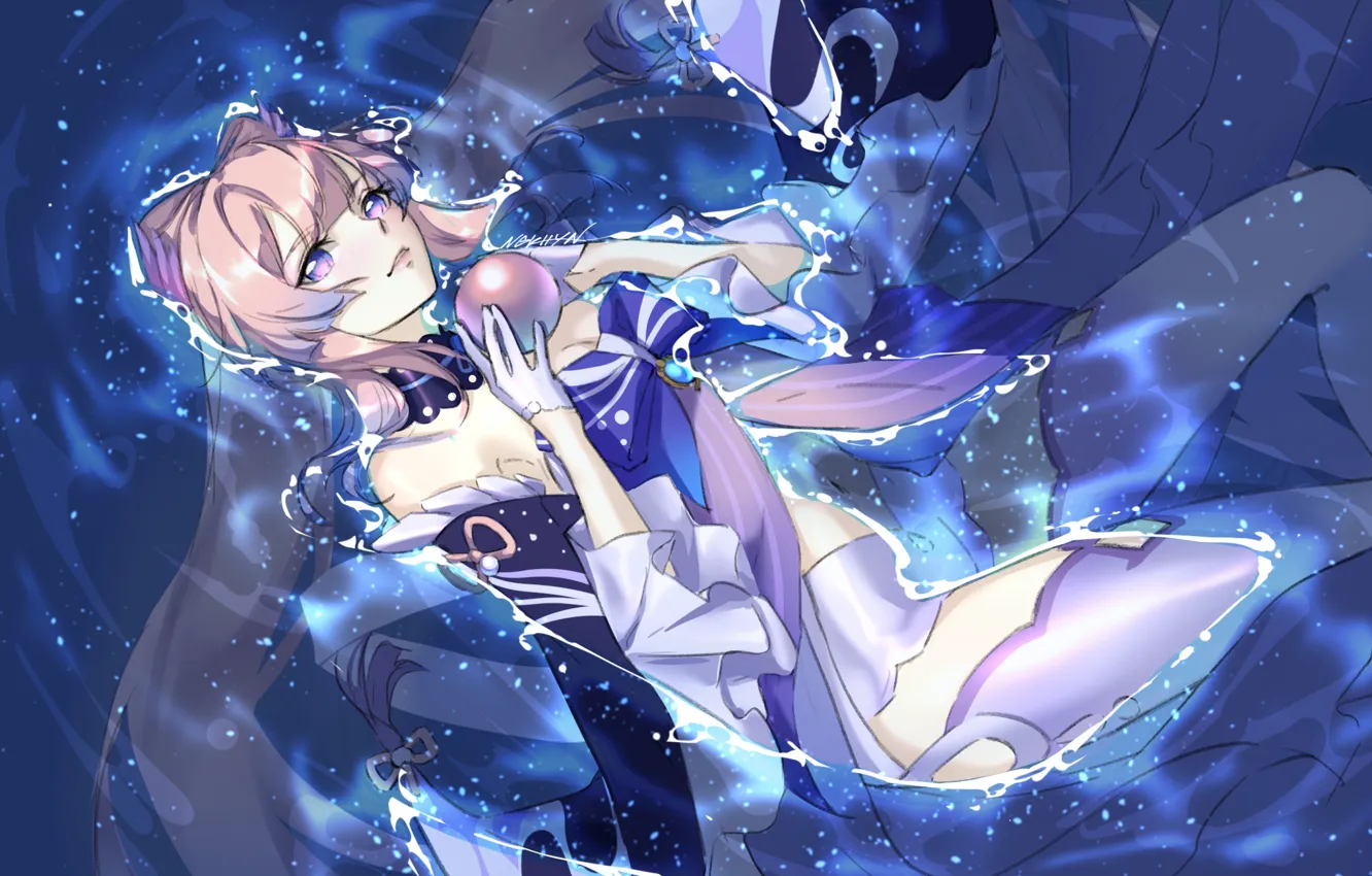 Photo wallpaper water, girl, goddess, Genshin Impact, Sangonomiya Kokomi