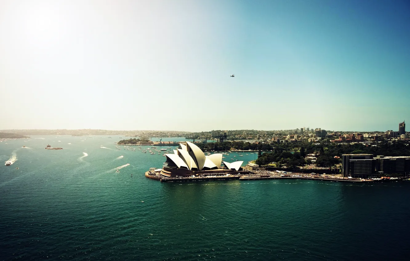 Photo wallpaper landscape, water, view, Australia, boats, Sydney, building, Sydney Opera House