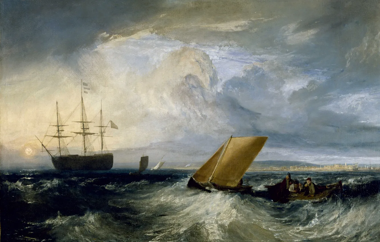 Photo wallpaper sea, storm, boat, ship, picture, sail, seascape, William Turner