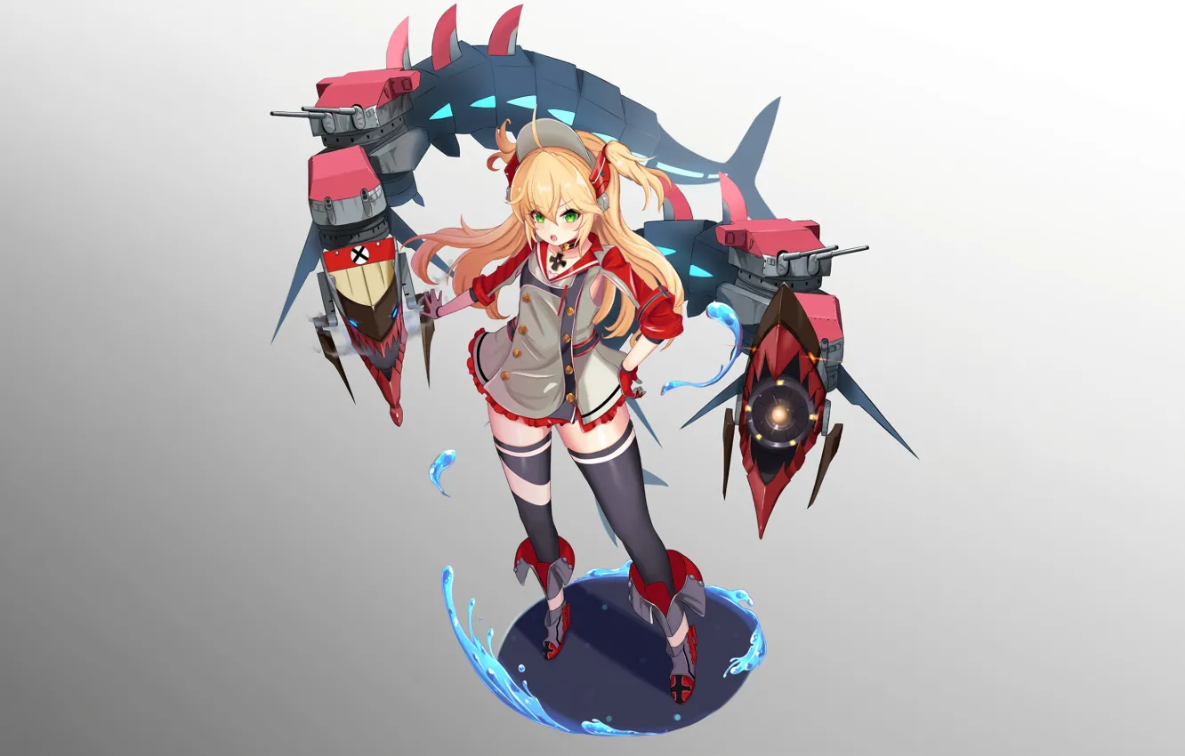 Photo wallpaper girl, sexy, thighhighs, green eyes, long hair, legs, boobs, anime