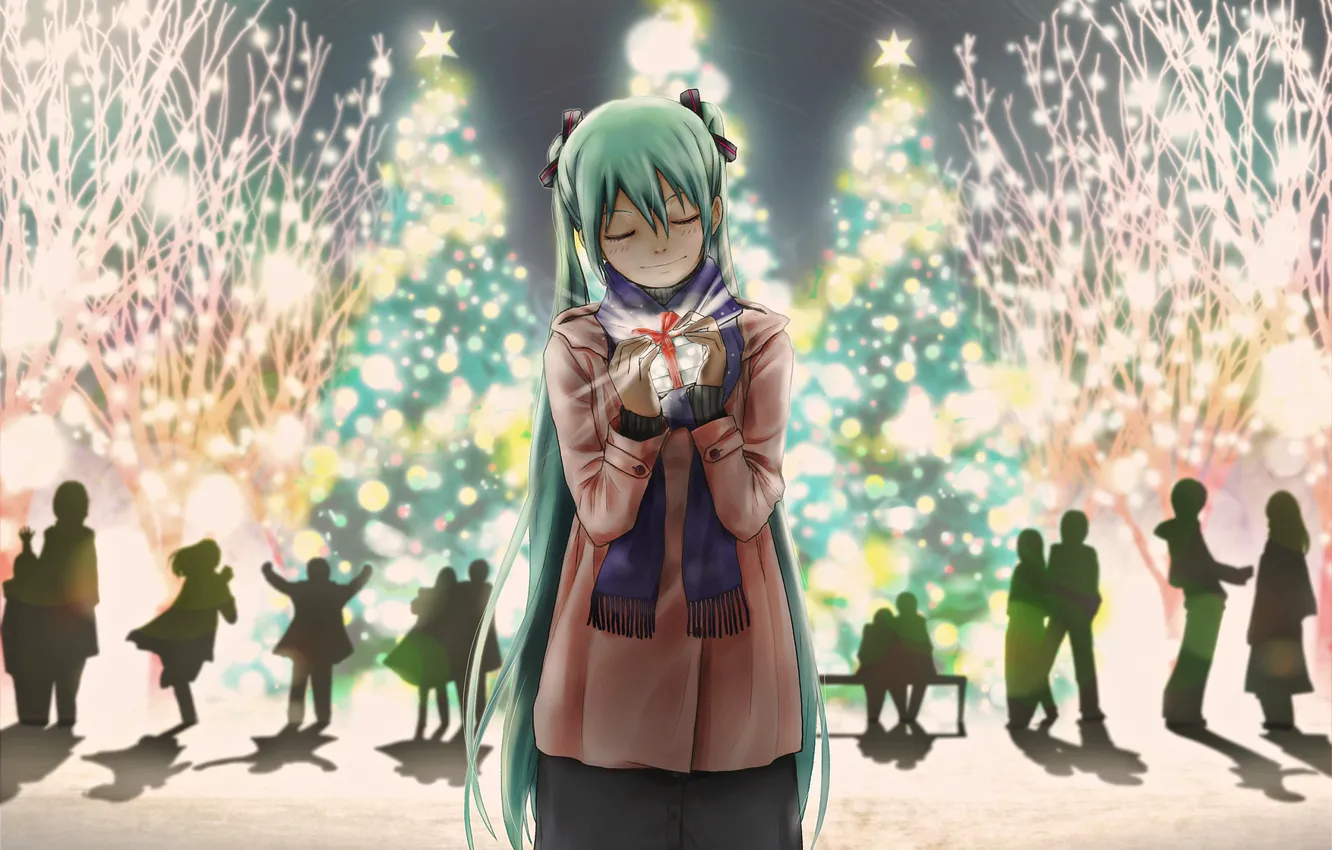 Photo wallpaper holiday, gift, new year, anime, Vocaloid, Miku