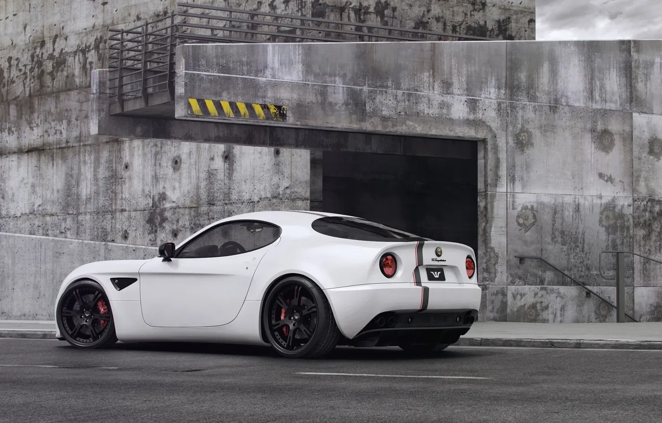 Photo wallpaper white, background, tuning, Alfa Romeo, supercar, rear view, tuning, Wheelsandmore