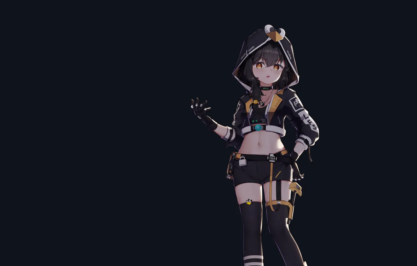 Photo wallpaper Linux, belly, black background, standing, anime girls, open mouth, simple background, belly button