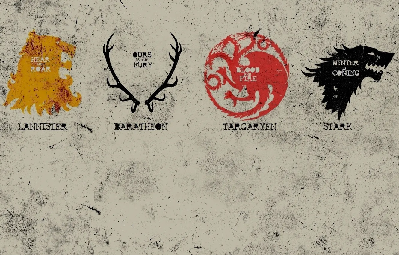 Photo wallpaper dragon, home, Leo, deer, the direwolf, emblems, game of thrones, Game of thrones