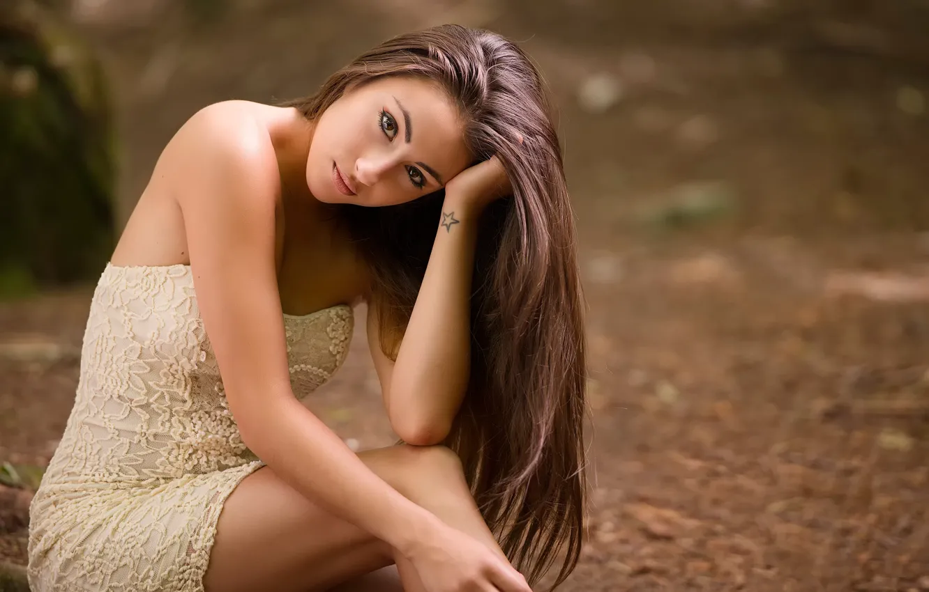 Photo wallpaper look, hair, tattoo, brown-eyed, Caroline