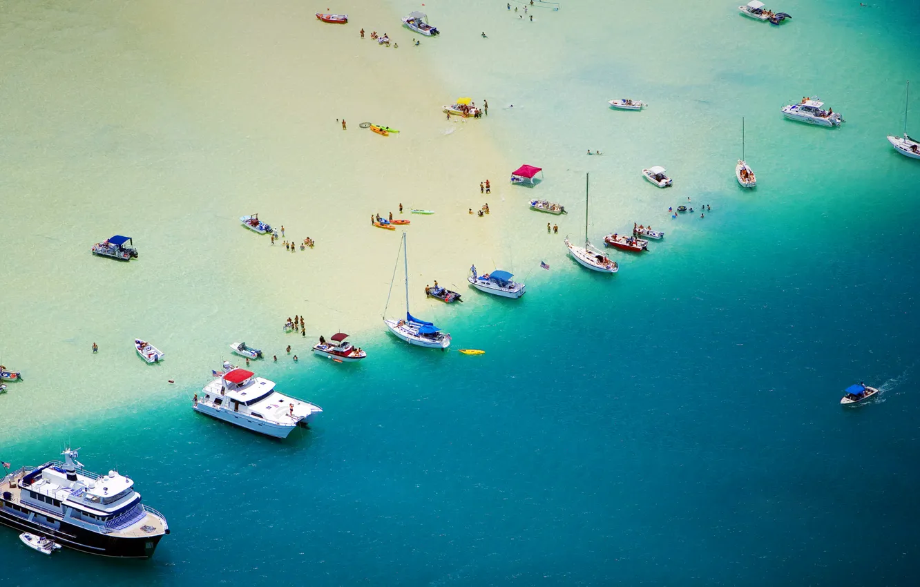 Photo wallpaper sea, people, stay, vacation, boats, yacht, boat