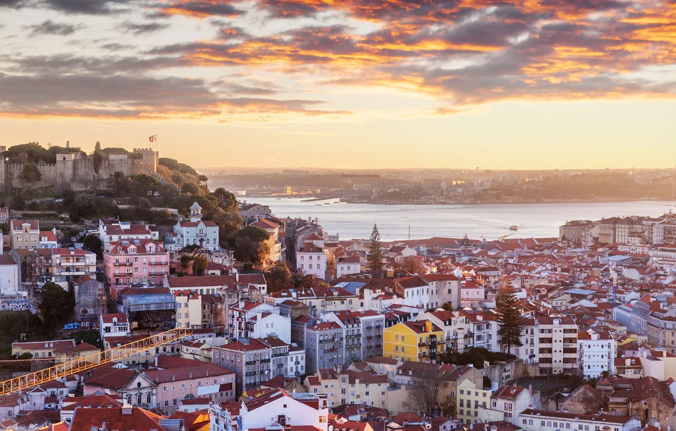 Photo wallpaper the sky, clouds, sunset, Portugal, Lisbon