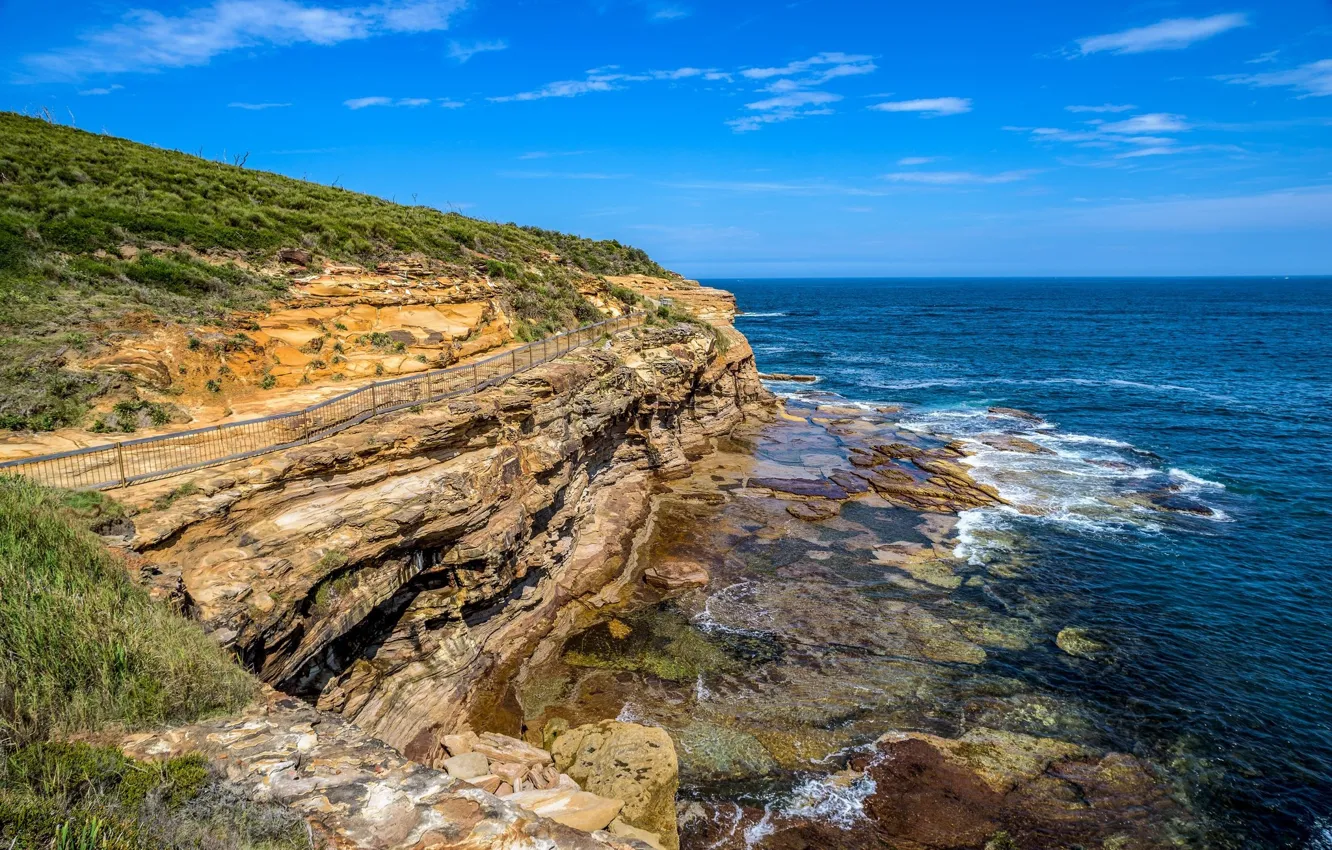 Photo wallpaper rocks, coast, the fence
