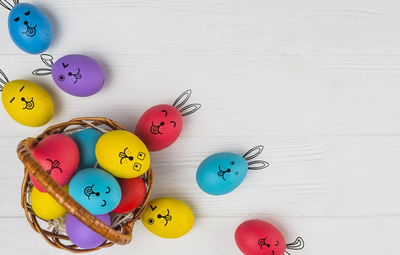 Photo wallpaper yellow, red, holiday, blue, bright, Board, eggs, spring