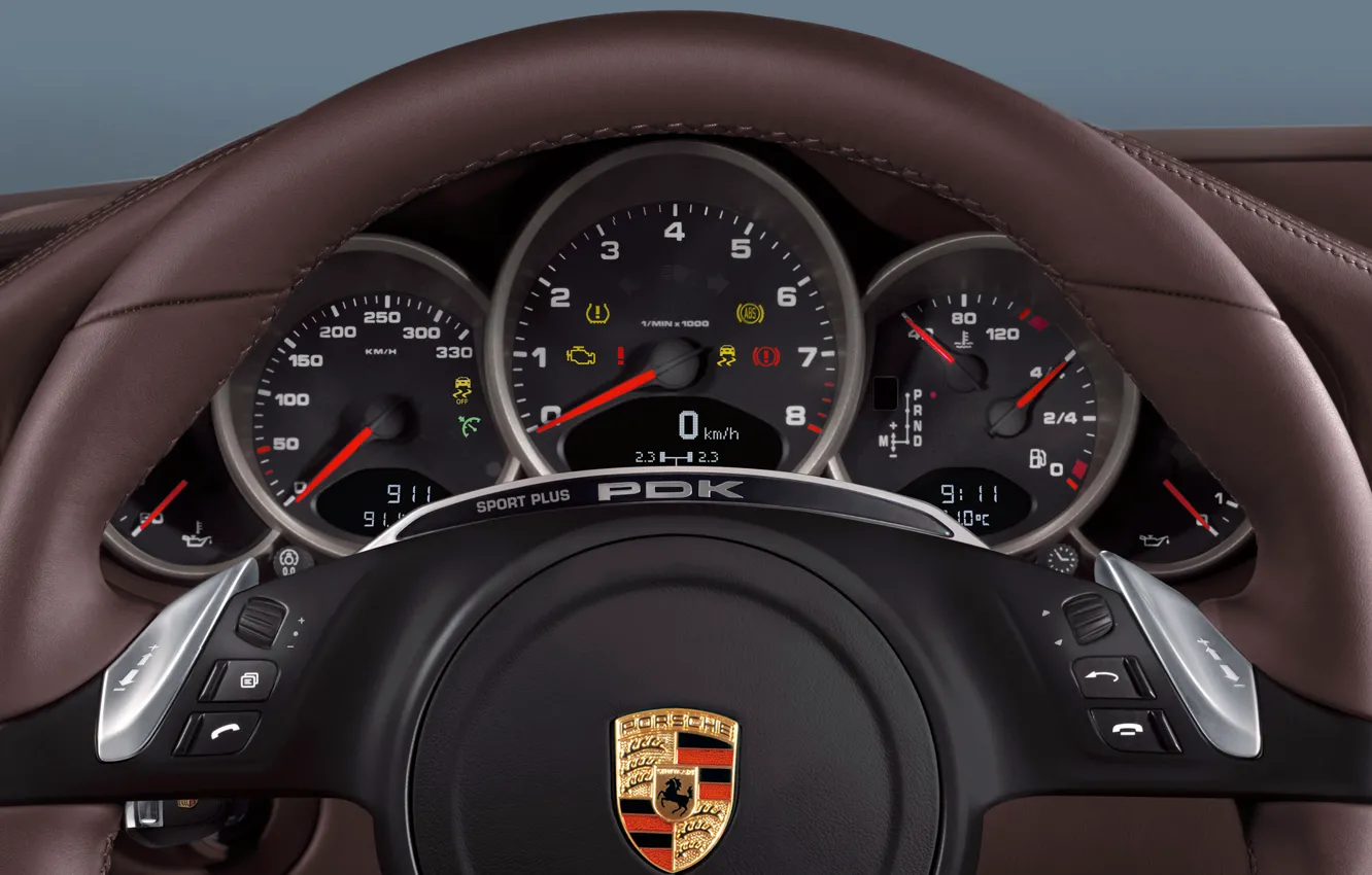 Photo wallpaper panel, interior, Porsche, the wheel, salon