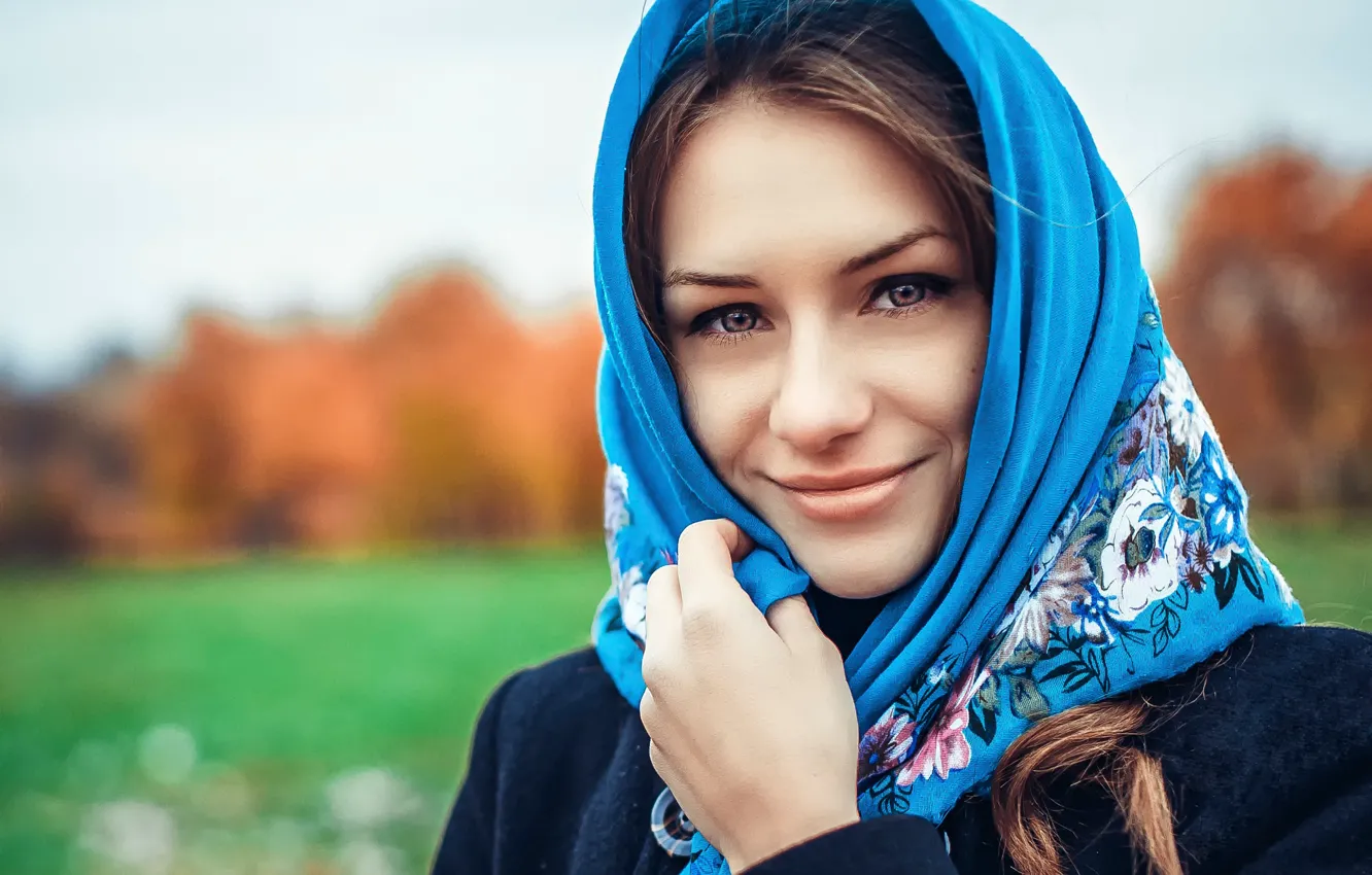 Photo wallpaper girl, shawl, Russian beauty, Russian Beauty
