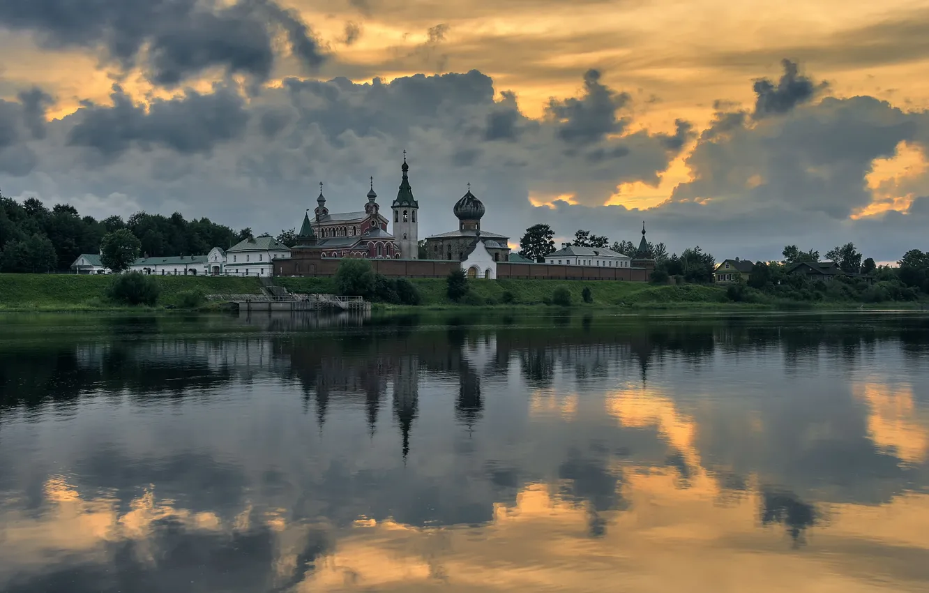 Photo wallpaper summer, river, the evening, the monastery, Staraya Ladoga, Leningrad oblast