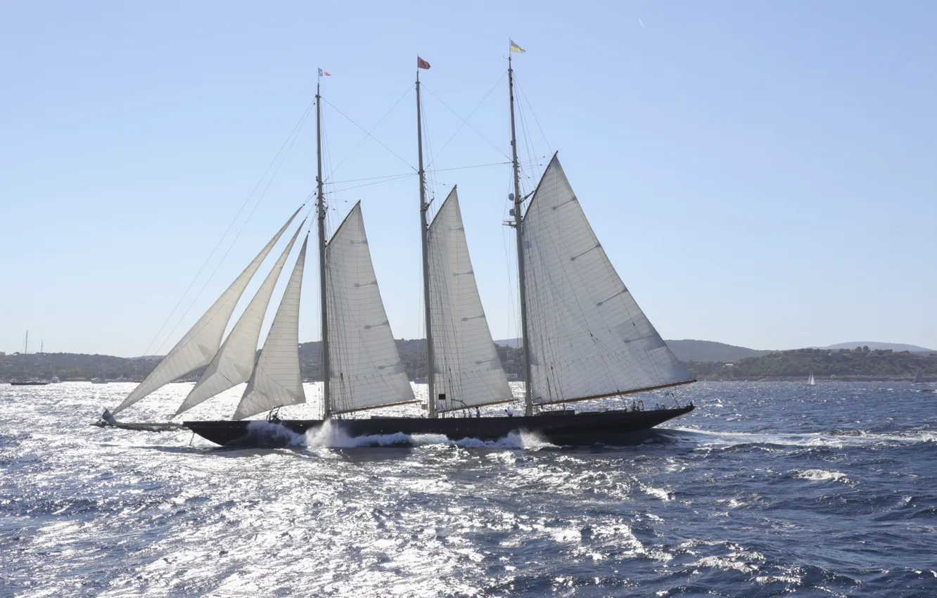 Photo wallpaper ship, sail, atlantic, The Mediterranean sea, Three-mast Schooner During The Voiles De St Tropez, Three …