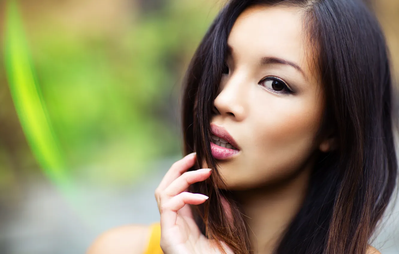 Photo wallpaper eyes, look, girl, background, hair, lips