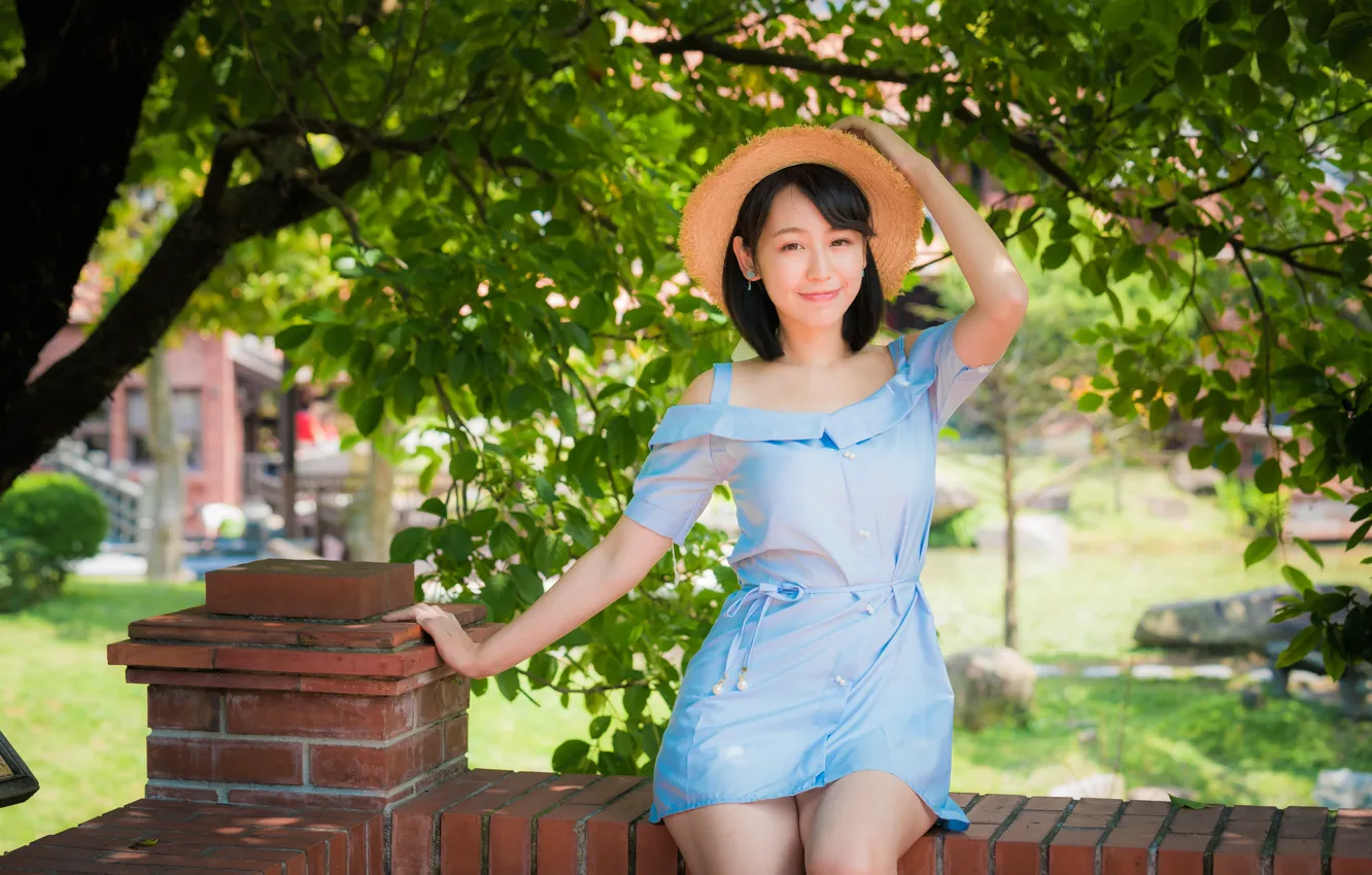 Photo wallpaper girl, sweetheart, hat, Asian, hip, mini dress