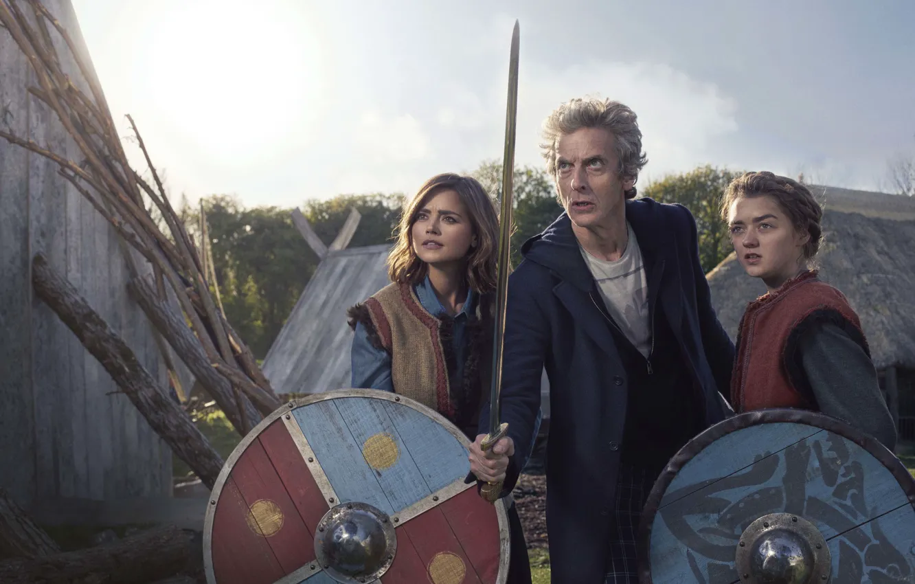 Photo wallpaper girl, sword, actress, actor, male, shield, Doctor Who, Doctor Who