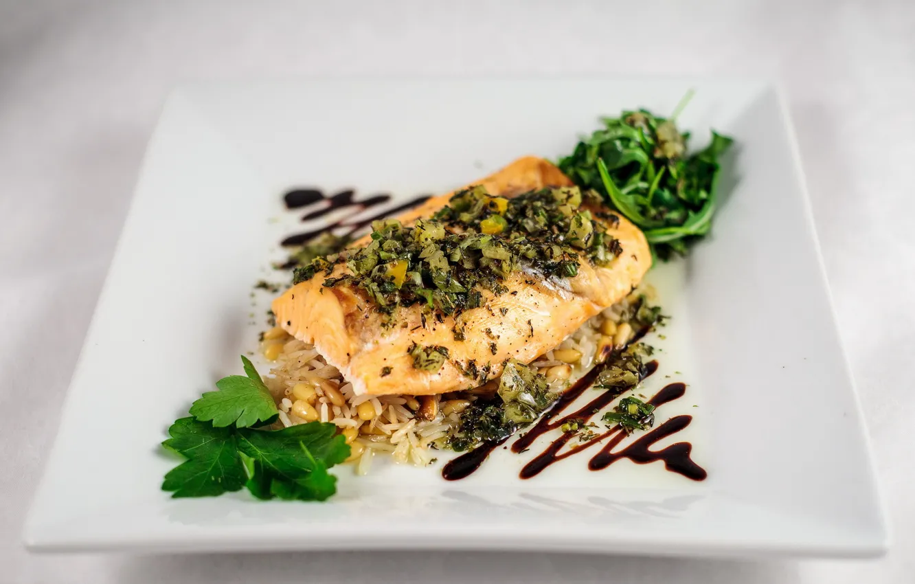 Photo wallpaper food, fish, plate