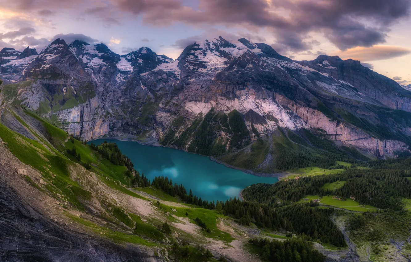 Photo wallpaper mountains, lake, height