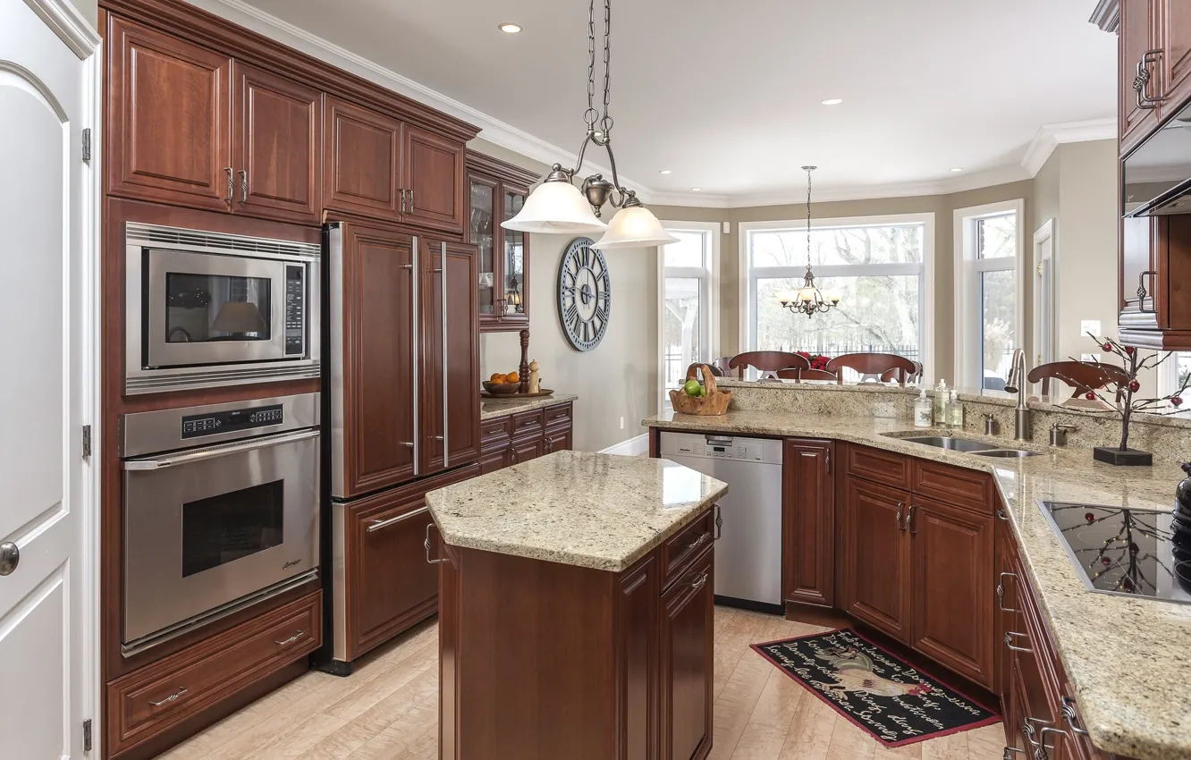 Photo wallpaper furniture, interior, kitchen, chandelier