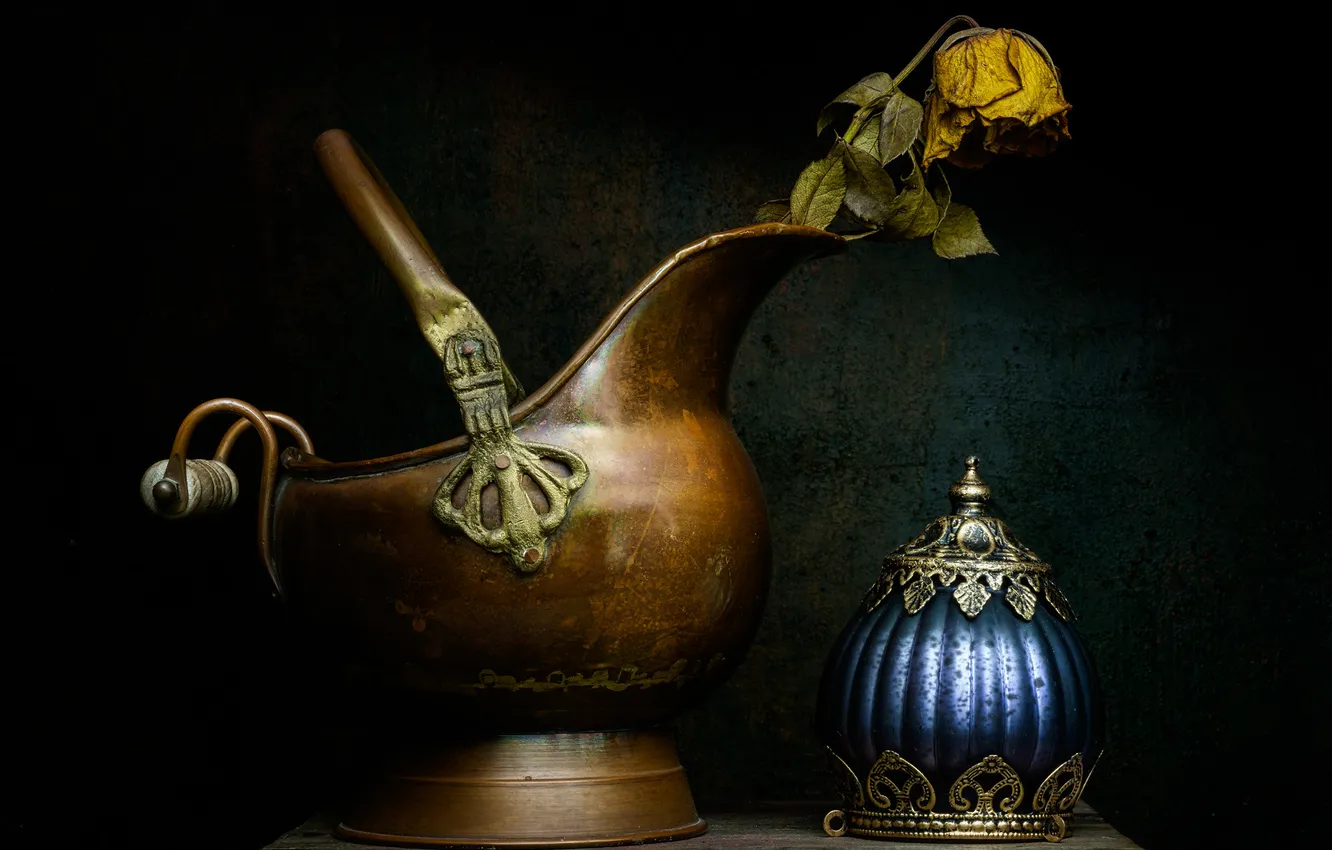 Photo wallpaper retro, background, roses, dishes, still life