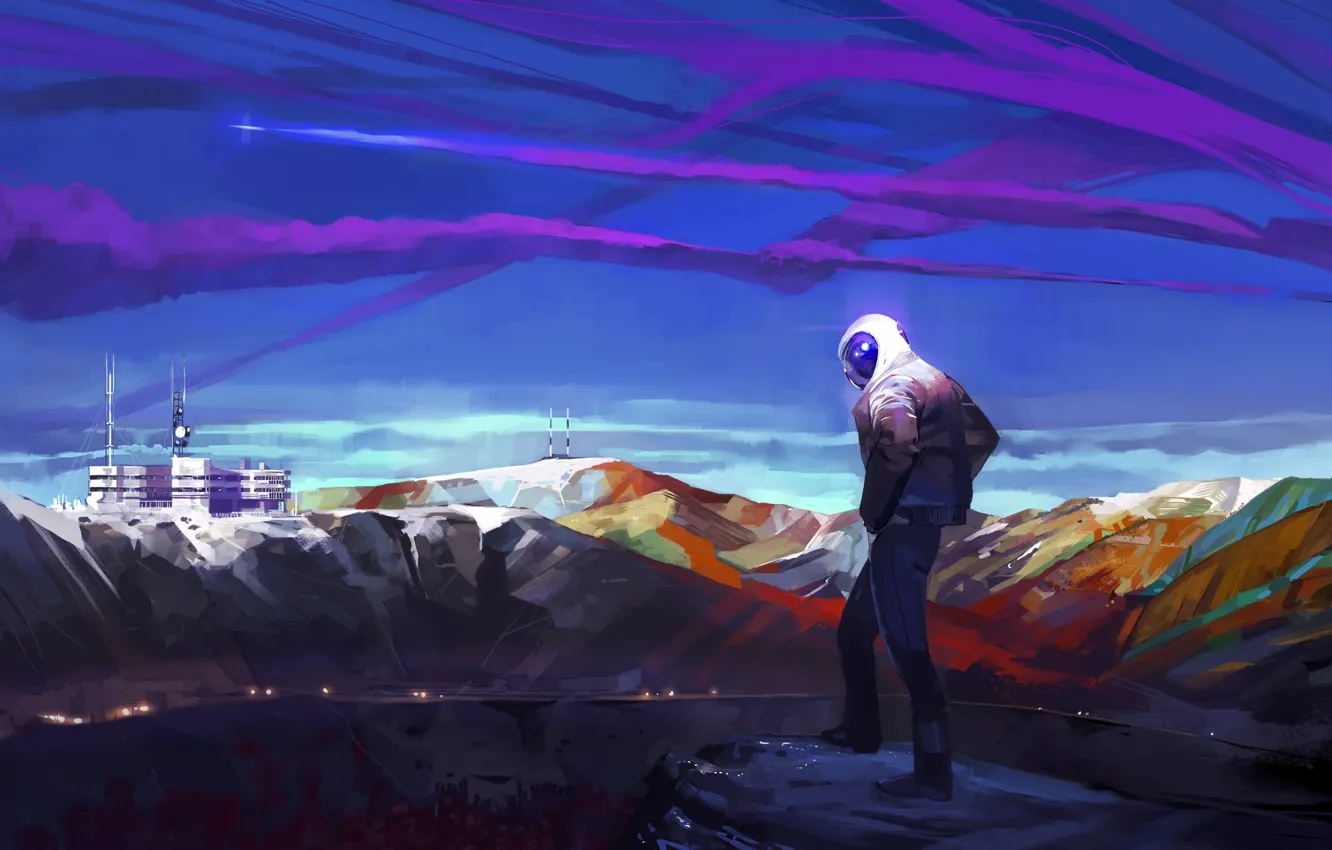 Photo wallpaper mountains, lights, open, object, new place